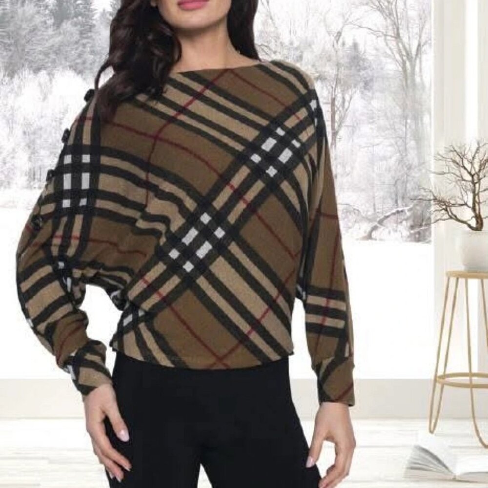 Frank Lyman Design Plaid Sweater - Brown and Black